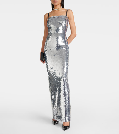 Shop Dolce & Gabbana Sequined Gown In Silver