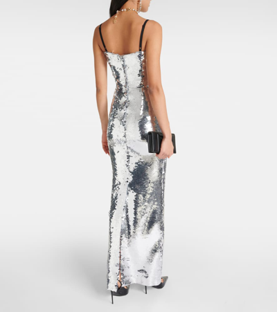 Shop Dolce & Gabbana Sequined Gown In Silver