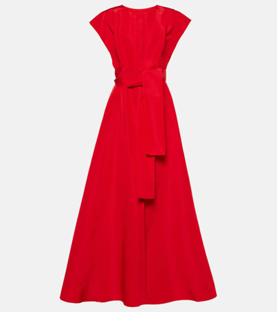 Shop Carolina Herrera Belted Silk Gown In Red
