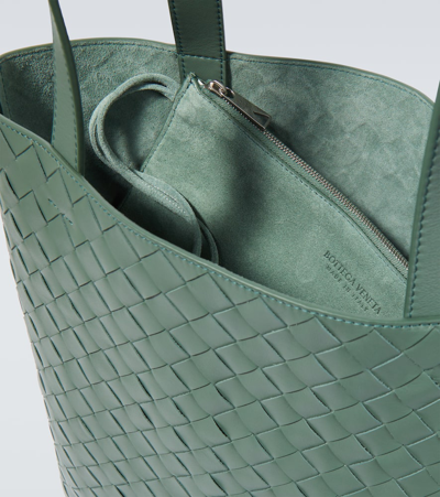 Shop Bottega Veneta Small Intrecciato Leather Tote Bag In Green