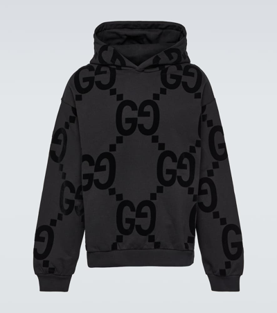 Shop Gucci Jumbo Gg Cotton Jersey Hoodie In Black
