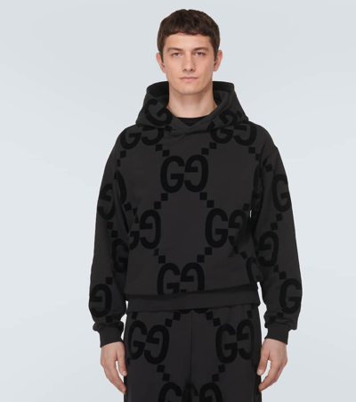 Shop Gucci Jumbo Gg Cotton Jersey Hoodie In Black