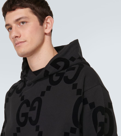 Shop Gucci Jumbo Gg Cotton Jersey Hoodie In Black