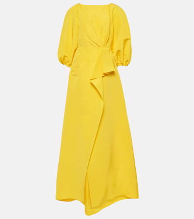 Shop Carolina Herrera Draped Silk Maxi Dress In Yellow