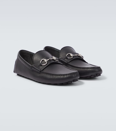 Shop Gucci Horsebit Leather Driving Shoes In Black