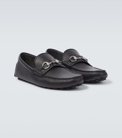 Gucci Horsebit Leather Driving Shoes In Black