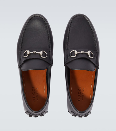 Gucci Horsebit Leather Driving Shoes In Black