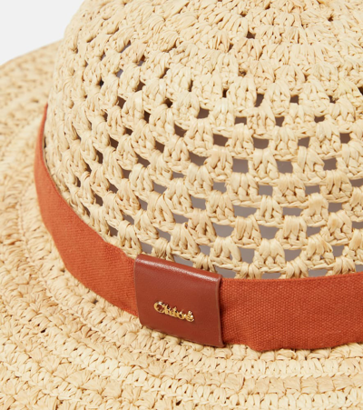Shop Chloé Leather-trimmed Raffia Hat In Beige