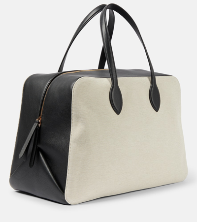 Khaite Maeve Weekender Large Leather And Canvas Tote In Neutrals