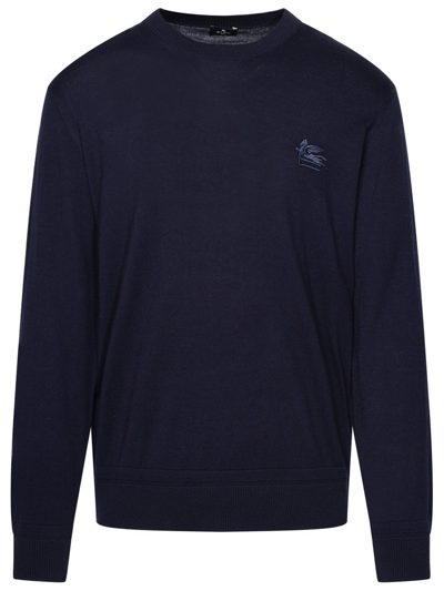 Shop Etro Pegaso Embroidered Knit Jumper In Navy