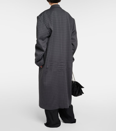 Balenciaga Oversized Houndstooth Cotton-blend Coat In Grey
