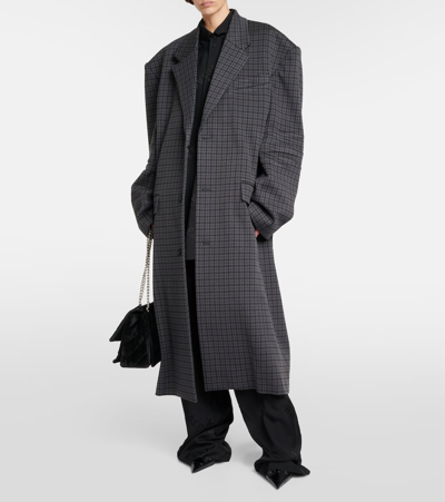 Balenciaga Oversized Houndstooth Cotton-blend Coat In Grey