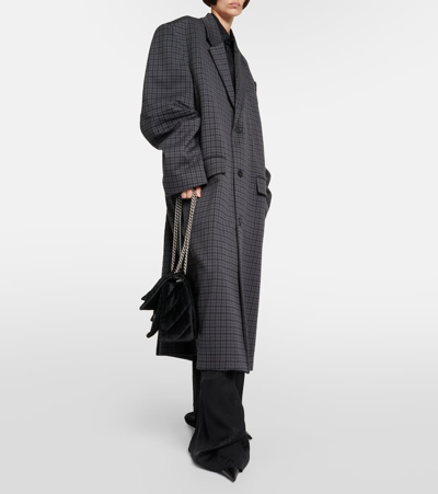 Balenciaga Oversized Houndstooth Cotton-blend Coat In Grey