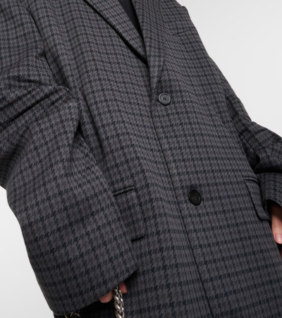 Balenciaga Oversized Houndstooth Cotton-blend Coat In Grey