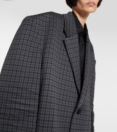 Balenciaga Oversized Houndstooth Cotton-blend Coat In Grey