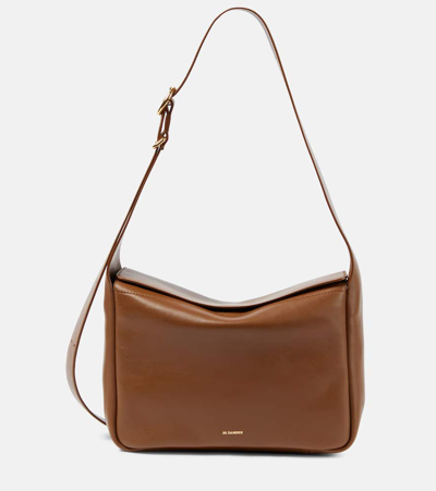 Shop Jil Sander Flap Messenger Small Leather Shoulder Bag In Brown