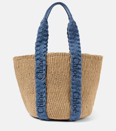 Shop Chloé Woody Medium Denim Tote Bag In Blue
