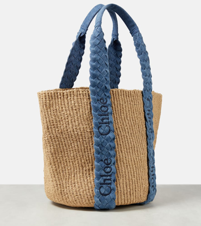Shop Chloé Woody Medium Denim Tote Bag In Blue