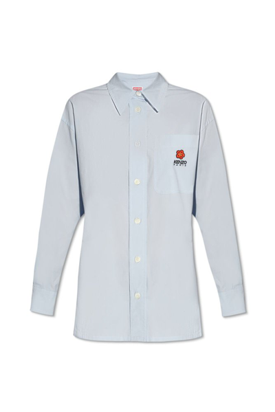 Shop Kenzo Boke Flower Embroidered Buttoned Shirt In Blue