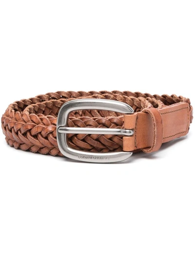 Shop Golden Goose Belt Houston Woven Washed Leather Accessories In Brown