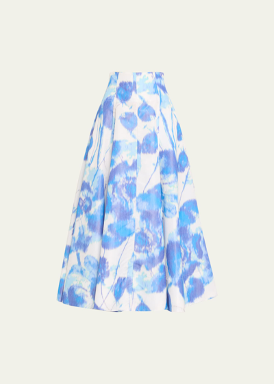Shop Lela Rose Abstract High Waisted Full Skirt In Ivory Multi