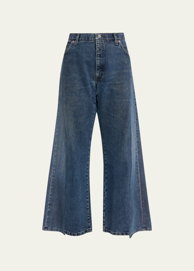 Shop E.l.v Denim Freya Slouchy Wide-leg Jeans In Darkmid Blue