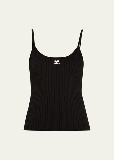 Shop Courrèges Logo Ribbed Knit Tank Top In Black