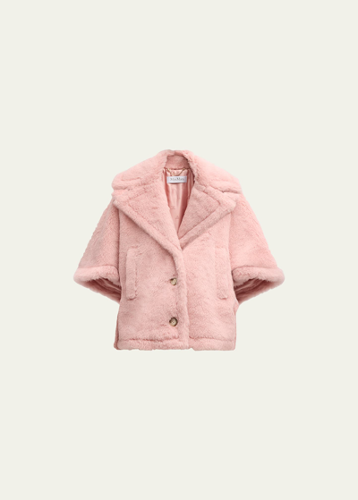 Shop Max Mara Aleggio Pink Teddy Wool-blend Cape