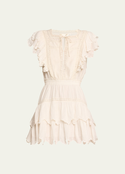 Shop Loveshackfancy Darryl Flutter-sleeve Embroidered Mini Dress In Optic White