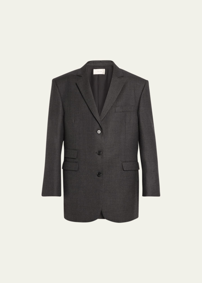 Shop The Row Ule Tailored Wool Jacket In Charcoal Grey Mel