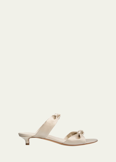 Shop Le Monde Beryl Silk Knot Kitten-heel Slide Sandals In Bone