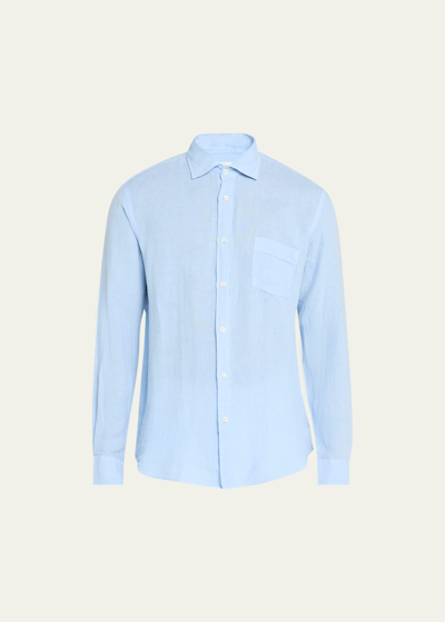 Shop Hartford Men's Paul Linen Shirt In 63 - Faded Blue
