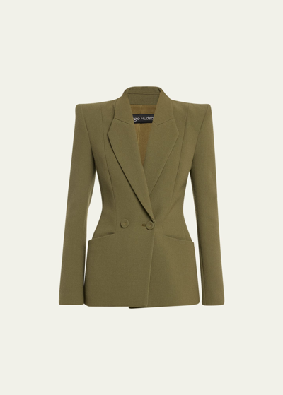 Shop Sergio Hudson Double-breasted Square Lapel Jacket In Army