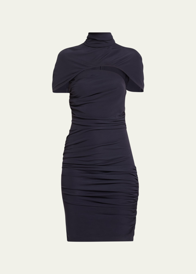 Shop Christopher Esber Illusions Draped Shrug Mini Dress In Ink