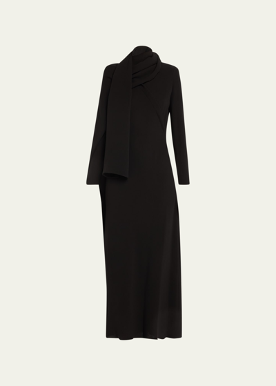 Shop The Row Pascal Scarf-neck Silk Maxi Dress In Black