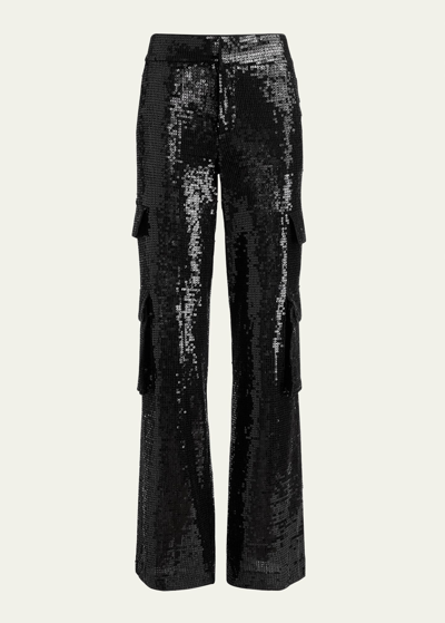 Shop Alice And Olivia Hayes Sequined Wide-leg Cargo Pants In Black