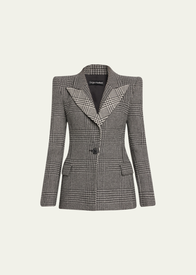 Shop Sergio Hudson Prince Of Wales Check Seamed Lapel Jacket In Houndstooth Plaid