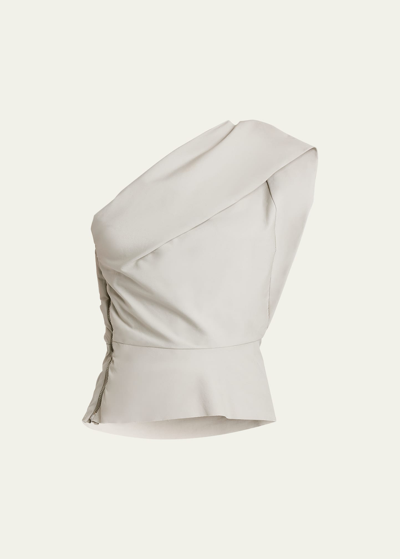 Shop Rick Owens One-shoulder Draped Crop Bustier Top In Pearl