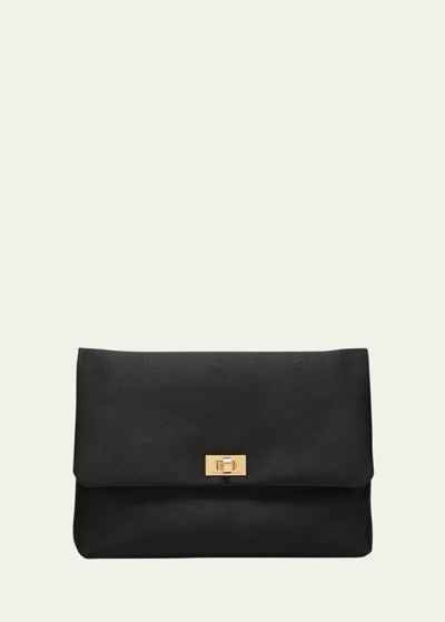 Shop Anya Hindmarch Valorie Recycled Satin Clutch Bag In Black
