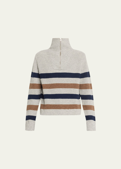 Shop Kule The Morgan Wool And Cashmere Quarter-zip Sweater In Heather Grey