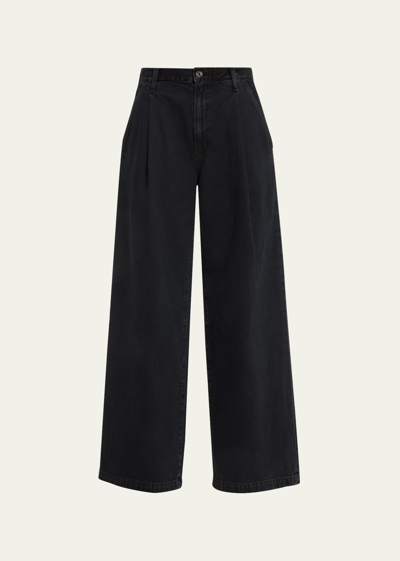 Shop Agolde Ellis Pleated Denim Trousers In Crushed Marble