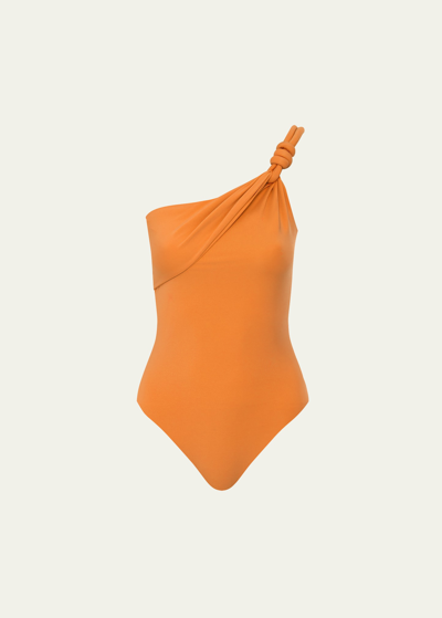 Shop Maygel Coronel Tajiri Asymmetric One-piece Swimsuit In Orange Pepper