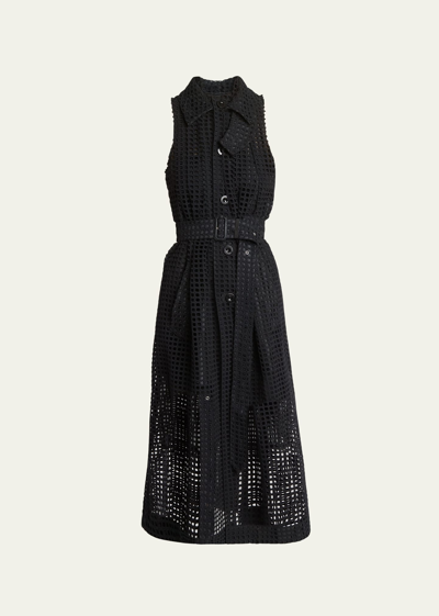 Shop Sacai Cutout Lace Belted Sleeveless Coat Dress In Black