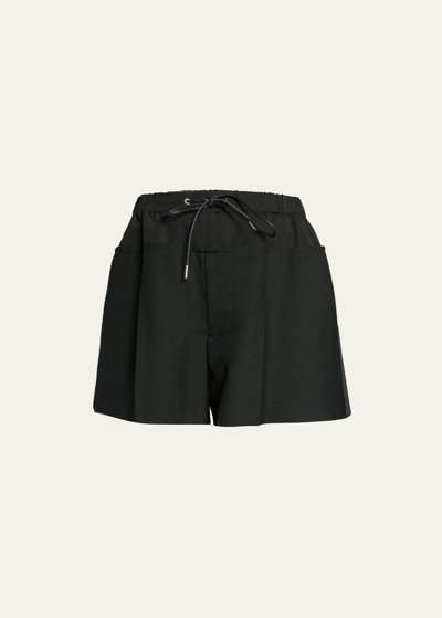 Shop Sacai Elastic Waist Suiting Shorts In Black