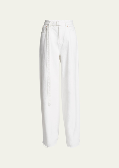 Shop Sacai Wide-leg Belted Denim Pants In Off White