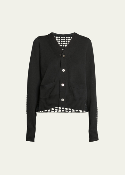 Shop Sacai Laser-cut Embroidered Back Knit Cardigan In Black