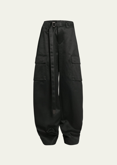 Shop Sacai Belted Wide-leg Cargo Trousers In Black
