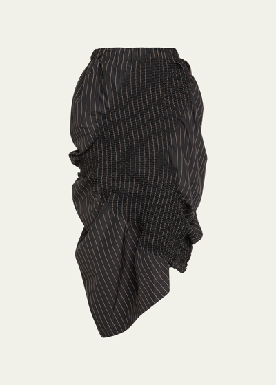 Shop Issey Miyake Contraction Pinstripe Asymmetric Midi Skirt In Black-hued