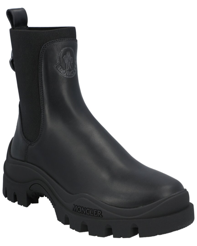 Shop Moncler Larze Leather Chelsea Boot In Black
