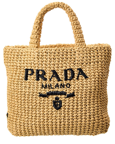 Shop Prada Logo Small Tote In Beige